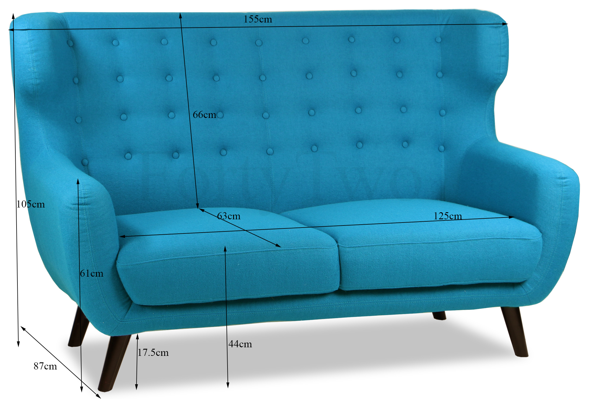 Replica WingBack Designer 2 Seater Sofa (Aqua) - Image 6