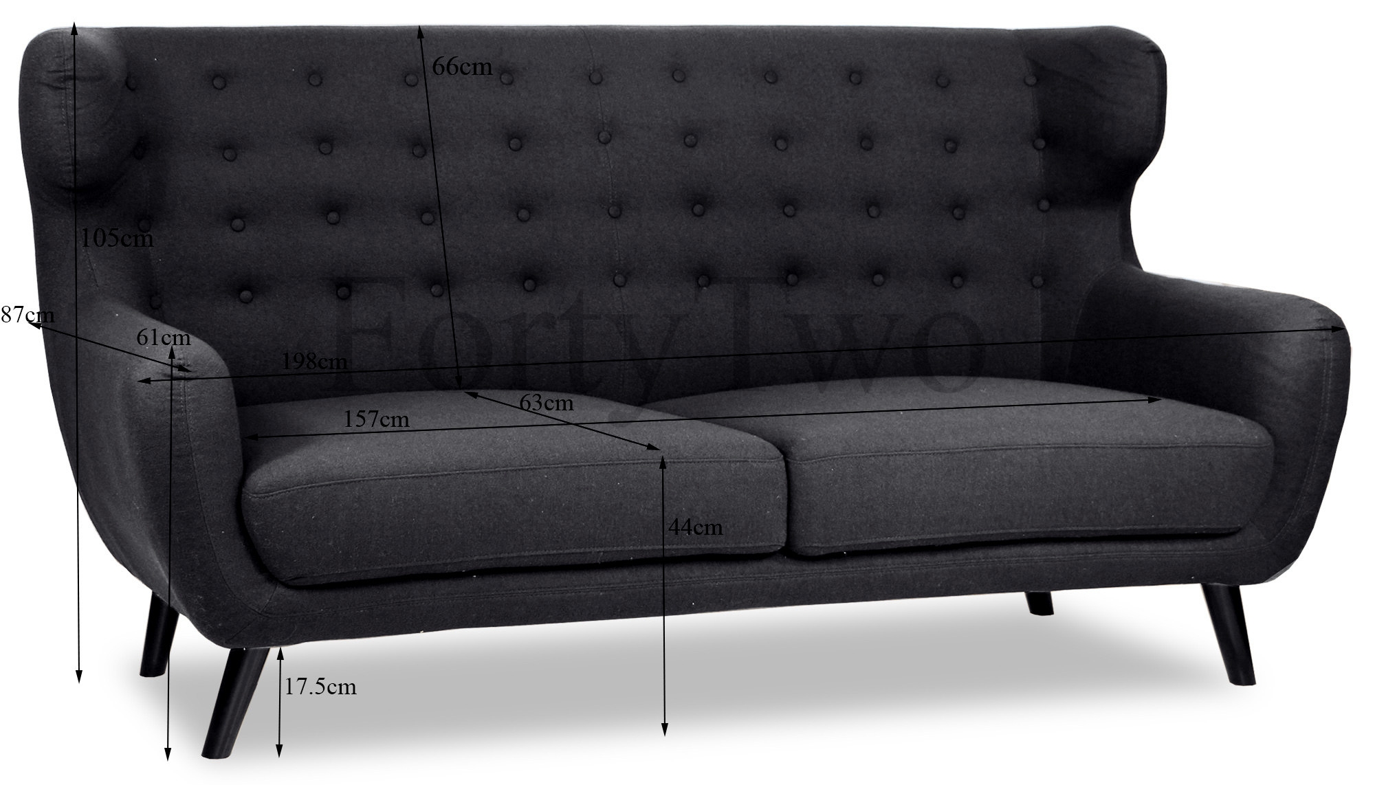 Replica WingBack Designer 3 Seater Sofa (Charcoal) - Image 3