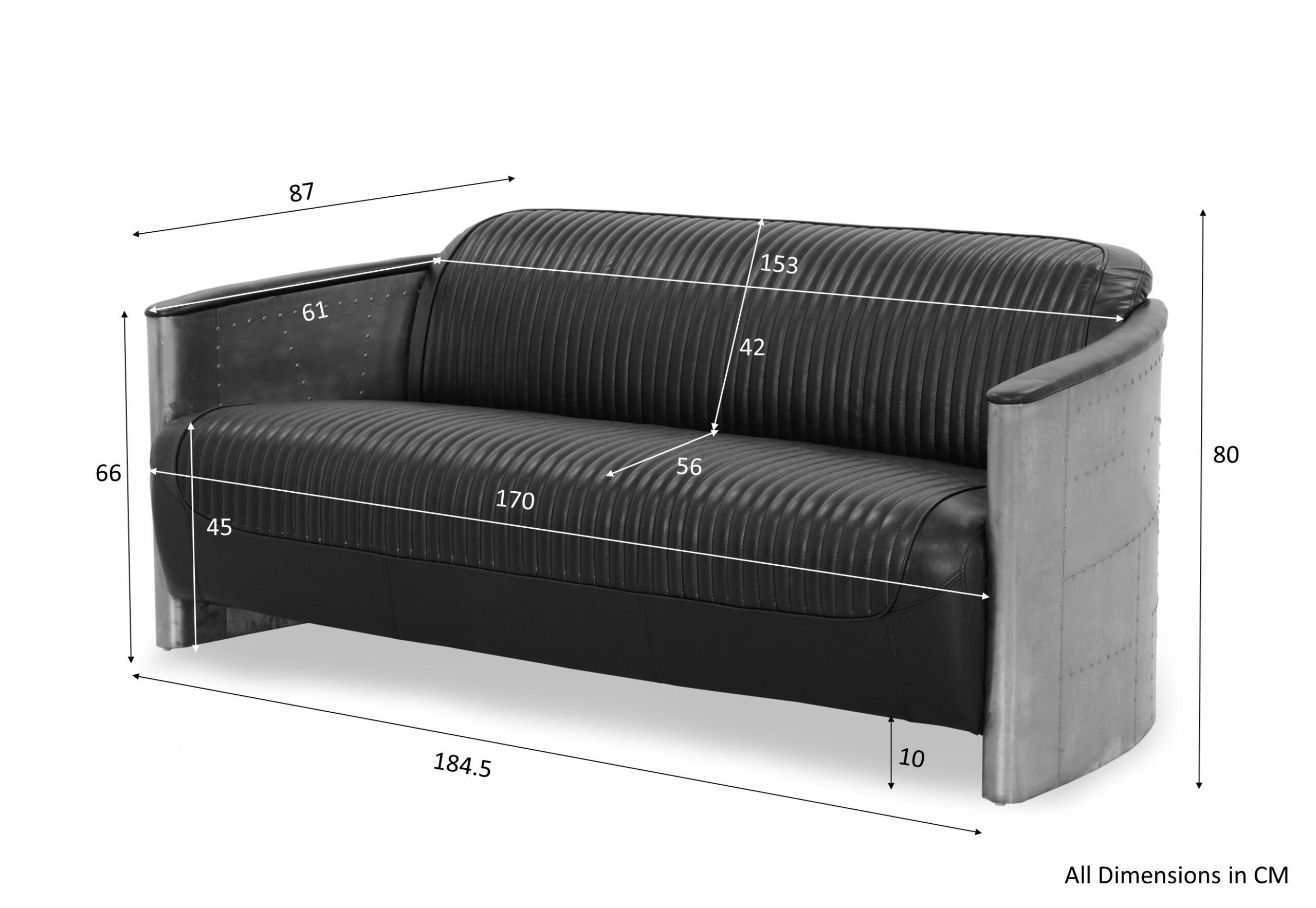 Aviator Replica 3 Seater Sofa Old Brown PU Leather (Aluminium Silver) - Image 10