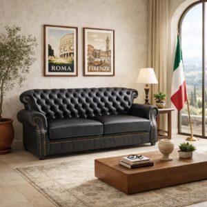 Tydus Strusso Classical 3 Seater Half Leather Sofa (Black)