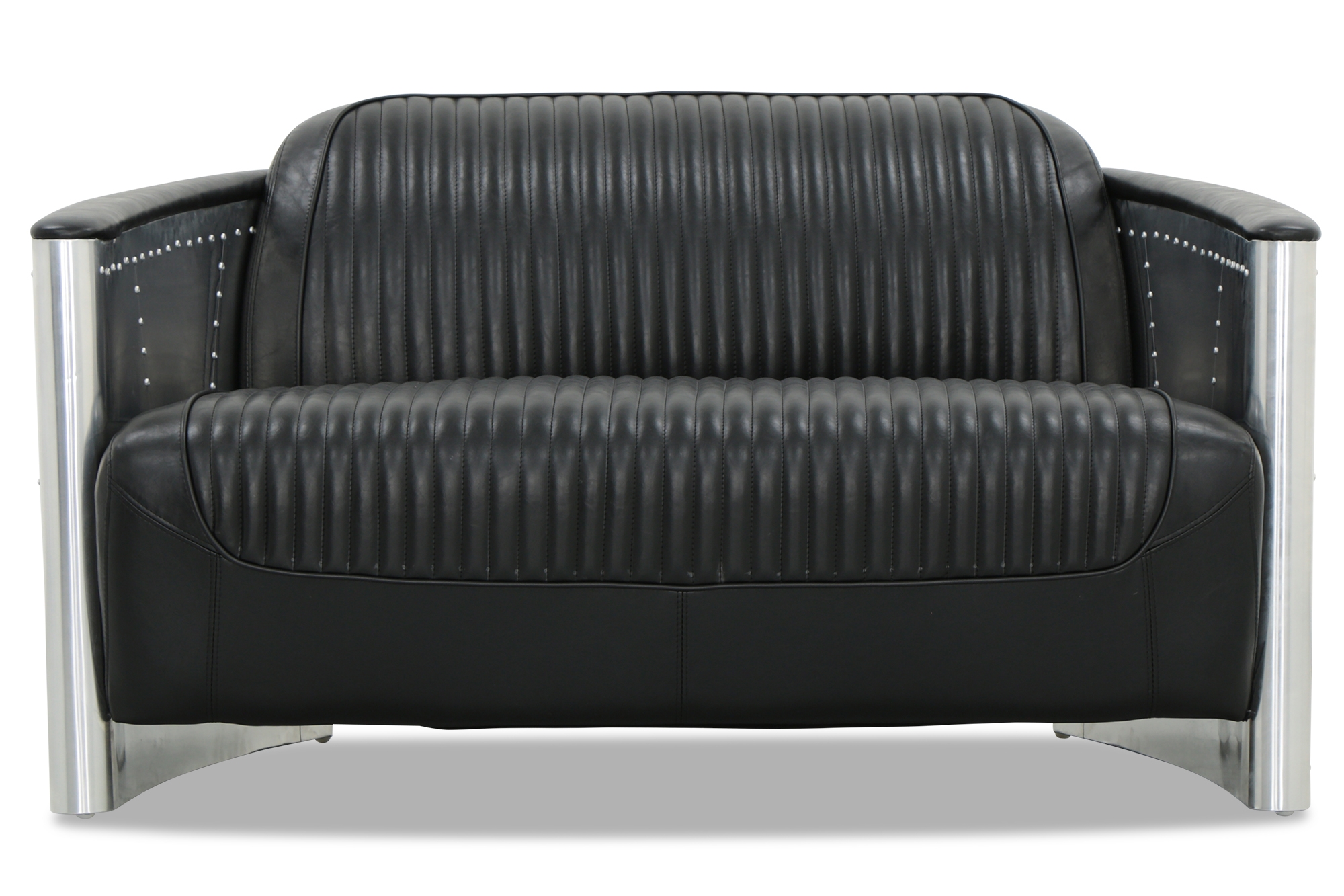 Aviator Replica 2 Seater Sofa Black PU Leather (Aluminium Silver)