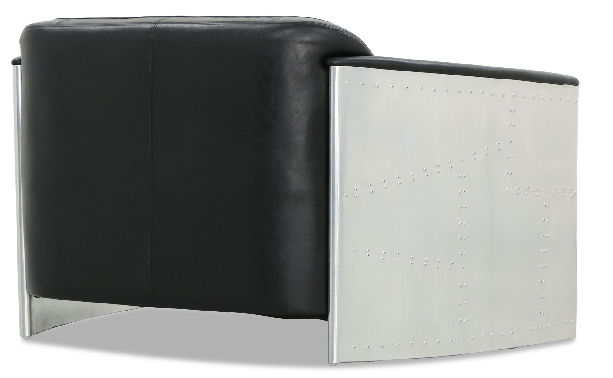 Aviator Replica 2 Seater Sofa Black PU Leather (Aluminium Silver) - Image 5