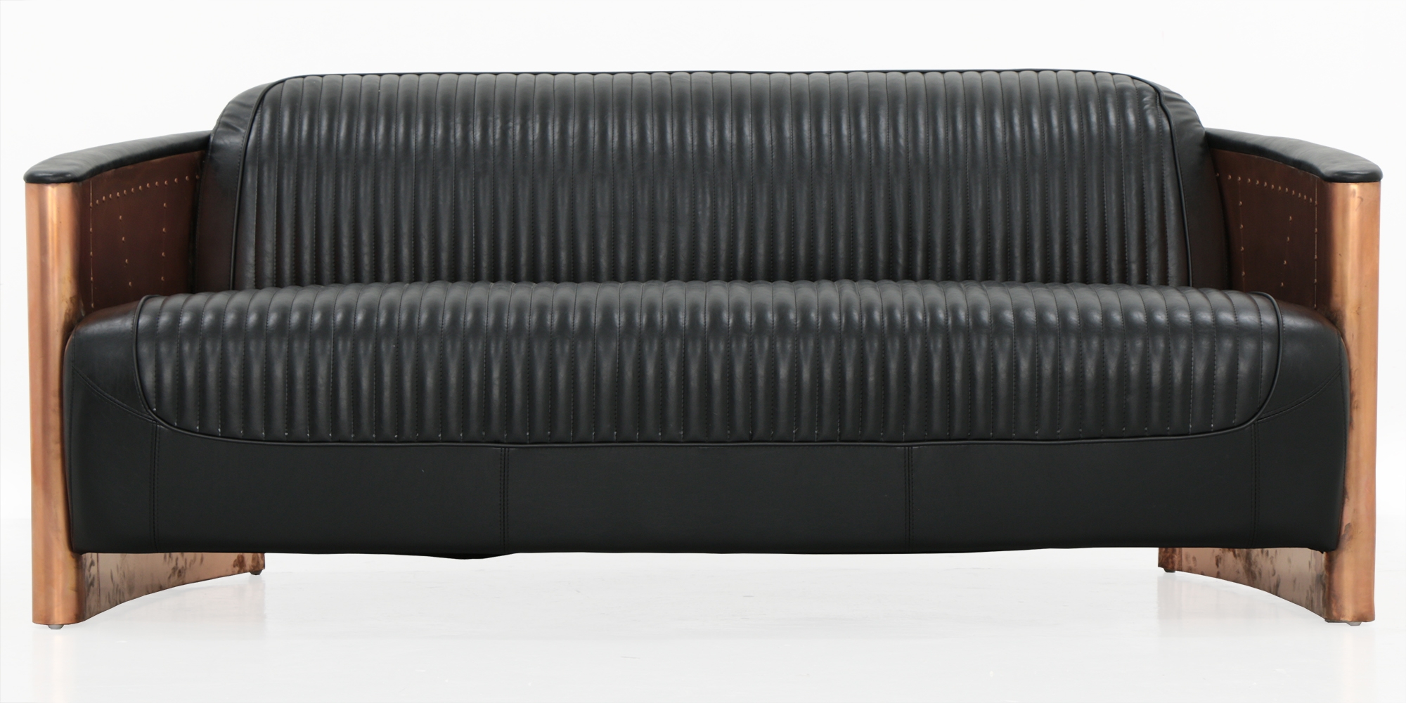Aviator Replica 3 Seater Sofa Black PU Leather (Copper Gold)