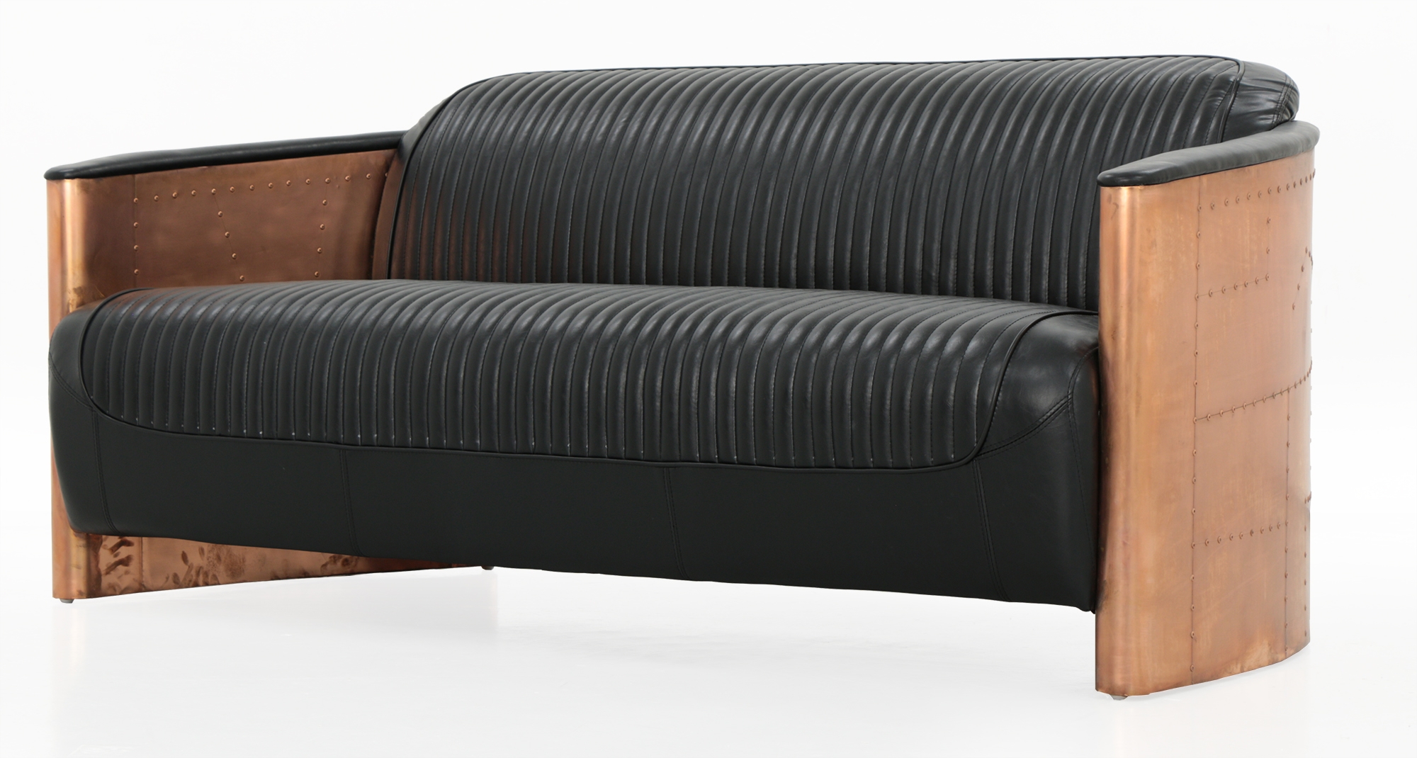 Aviator Replica 3 Seater Sofa Black PU Leather (Copper Gold) - Image 2