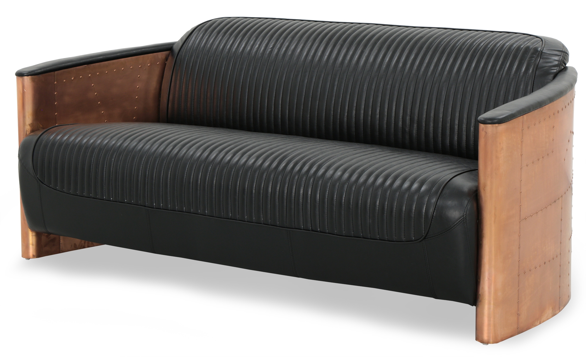 Aviator Replica 3 Seater Sofa Black PU Leather (Copper Gold) - Image 3