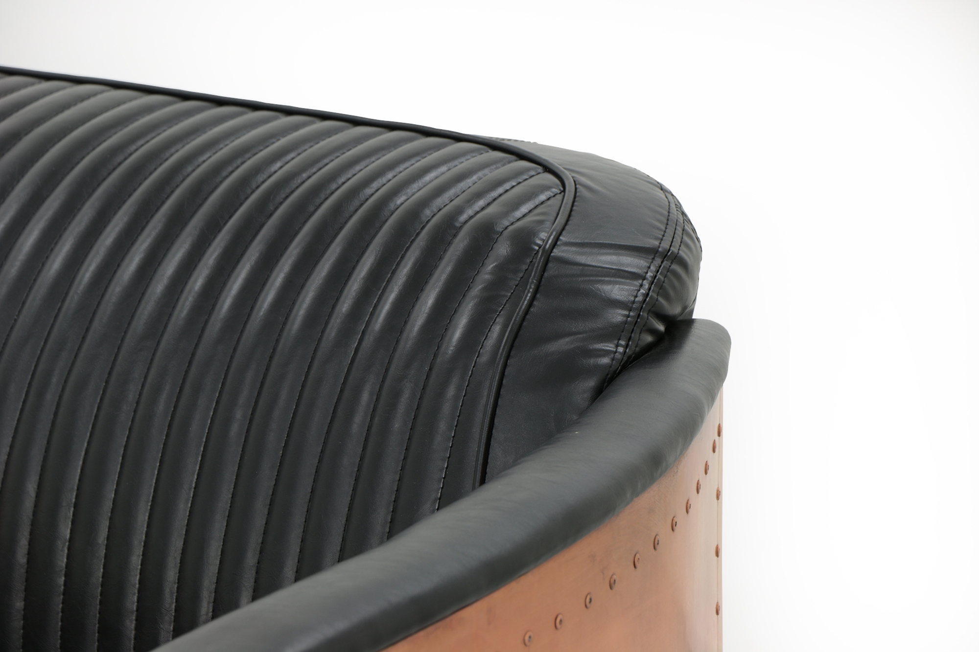 Aviator Replica 3 Seater Sofa Black PU Leather (Copper Gold) - Image 6