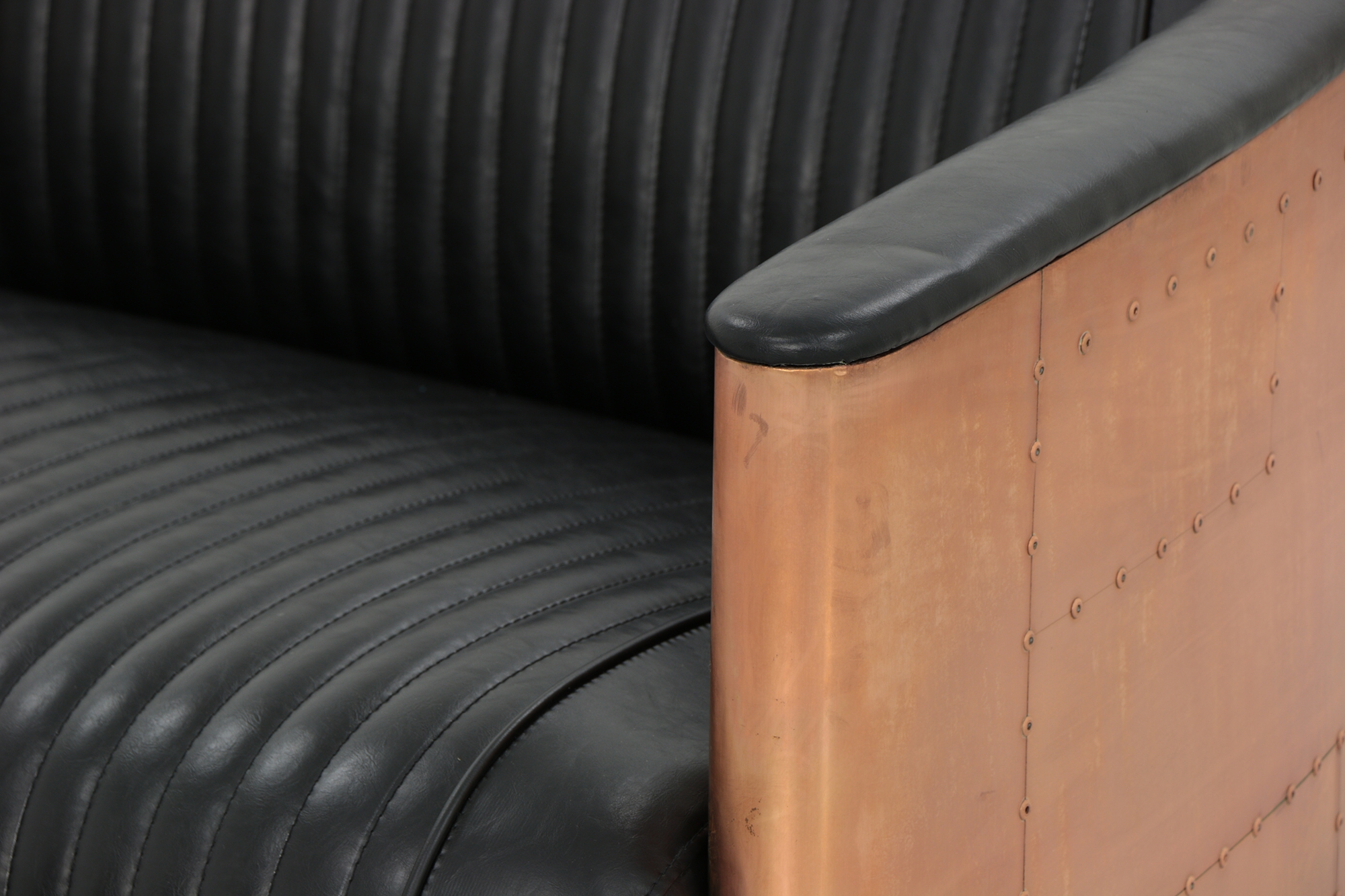 Aviator Replica 3 Seater Sofa Black PU Leather (Copper Gold) - Image 7
