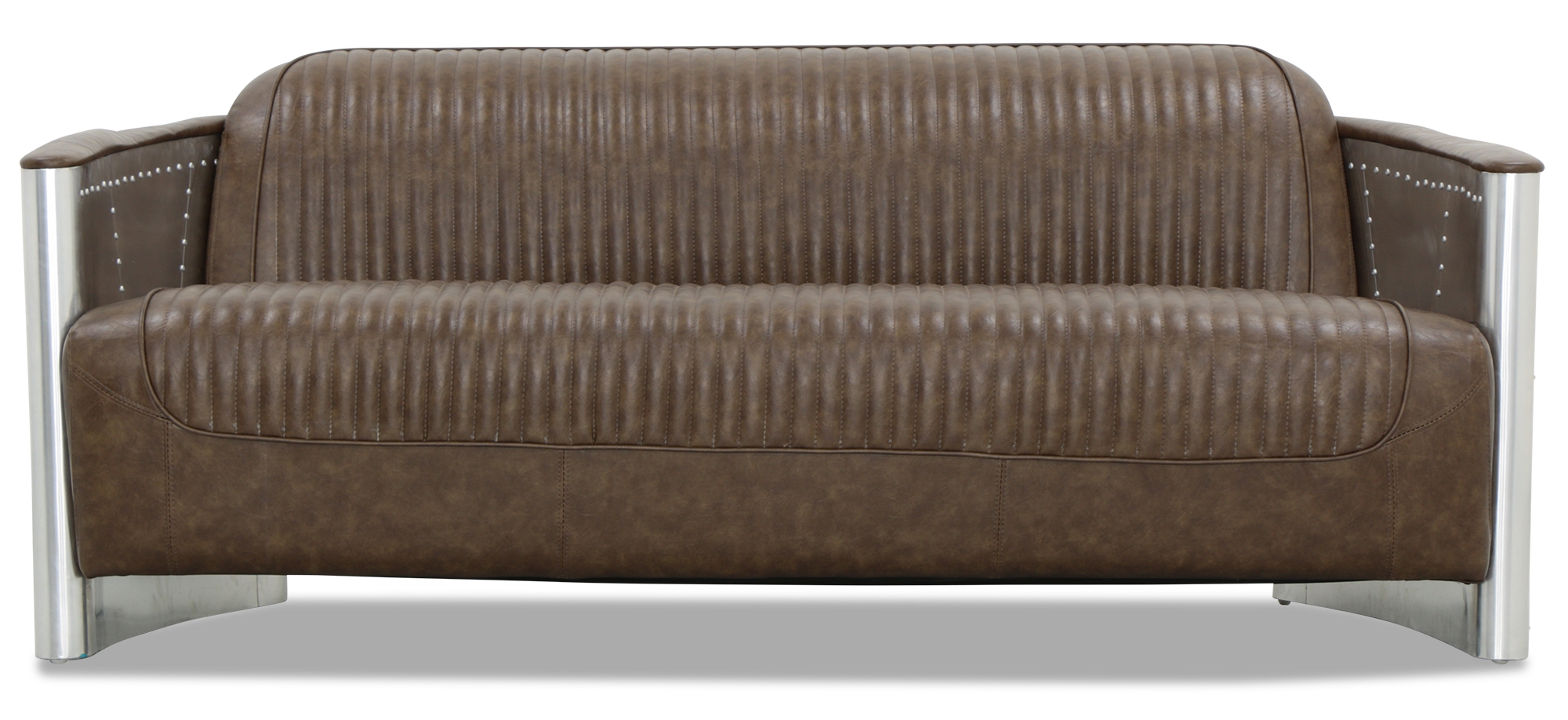 Aviator Replica 3 Seater Sofa Old Brown PU Leather (Aluminium Silver)