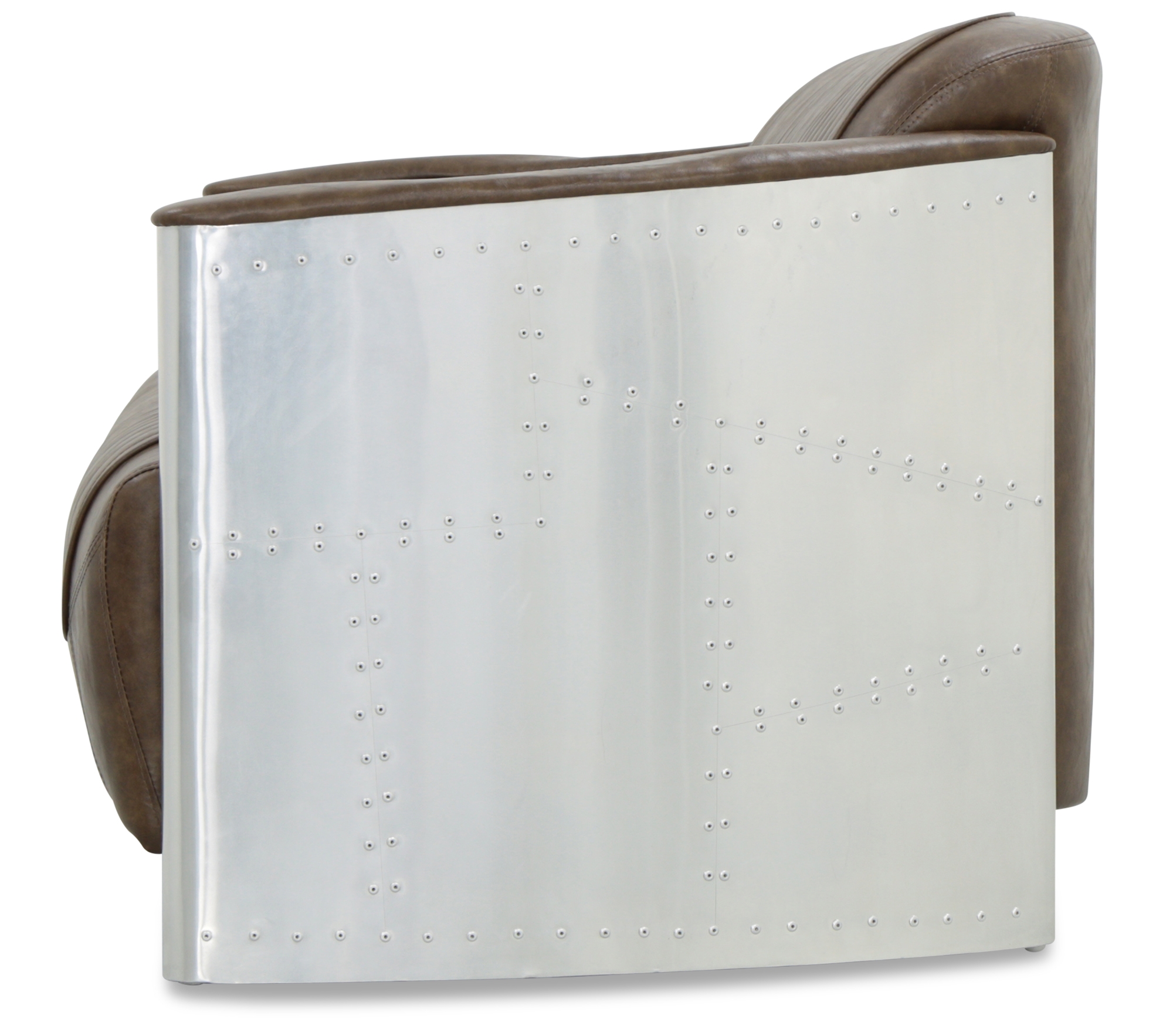Aviator Replica 3 Seater Sofa Old Brown PU Leather (Aluminium Silver) - Image 4