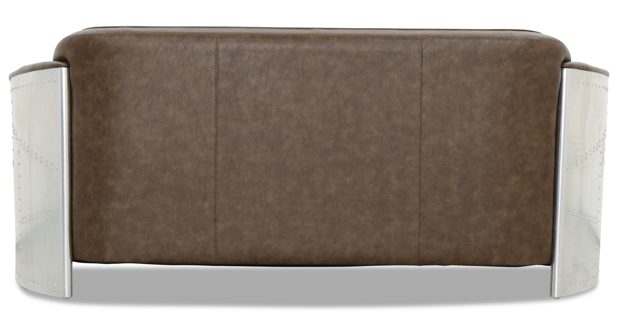 Aviator Replica 3 Seater Sofa Old Brown PU Leather (Aluminium Silver) - Image 6