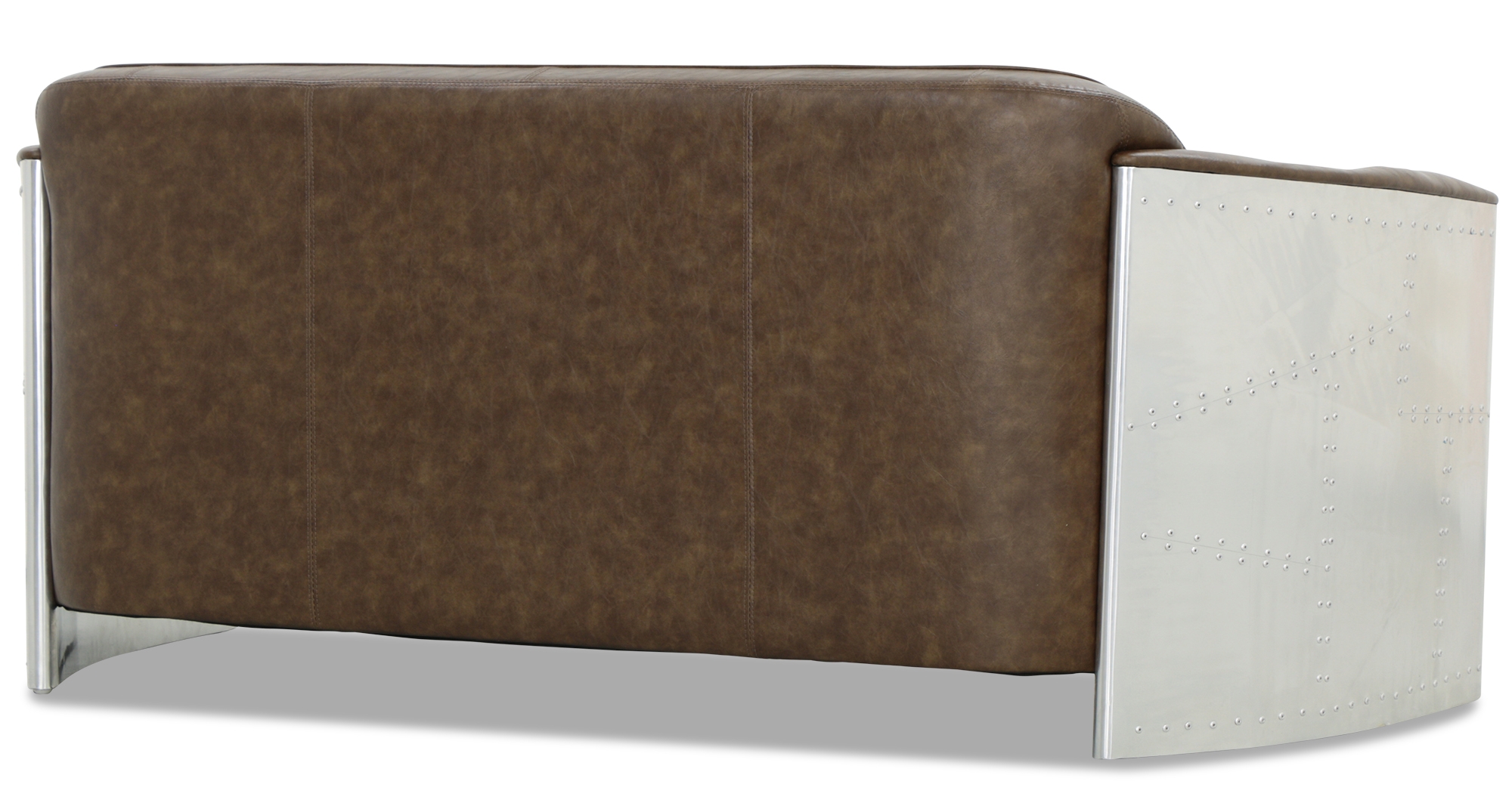 Aviator Replica 3 Seater Sofa Old Brown PU Leather (Aluminium Silver) - Image 5