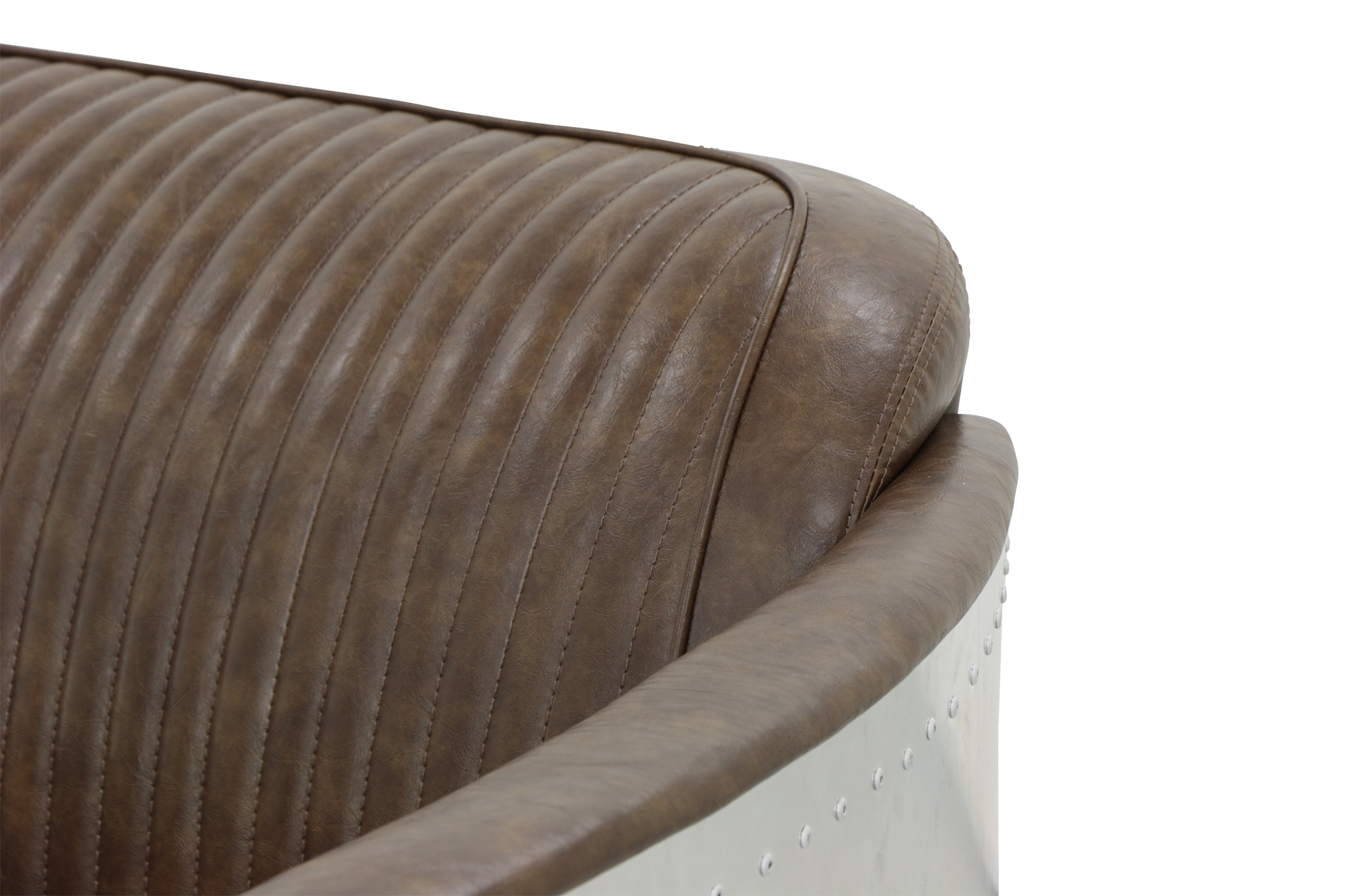 Aviator Replica 3 Seater Sofa Old Brown PU Leather (Aluminium Silver) - Image 7
