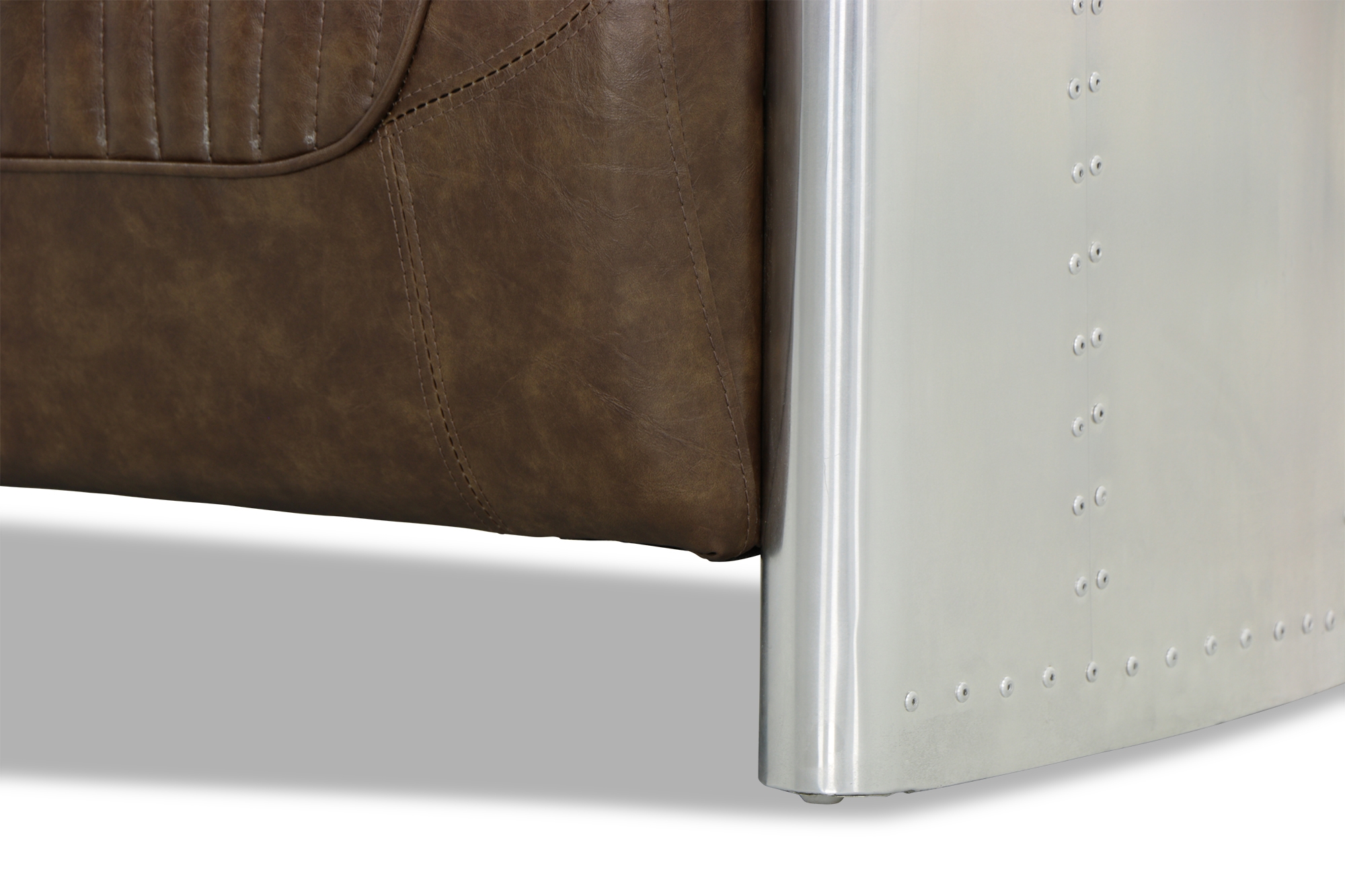 Aviator Replica 3 Seater Sofa Old Brown PU Leather (Aluminium Silver) - Image 9