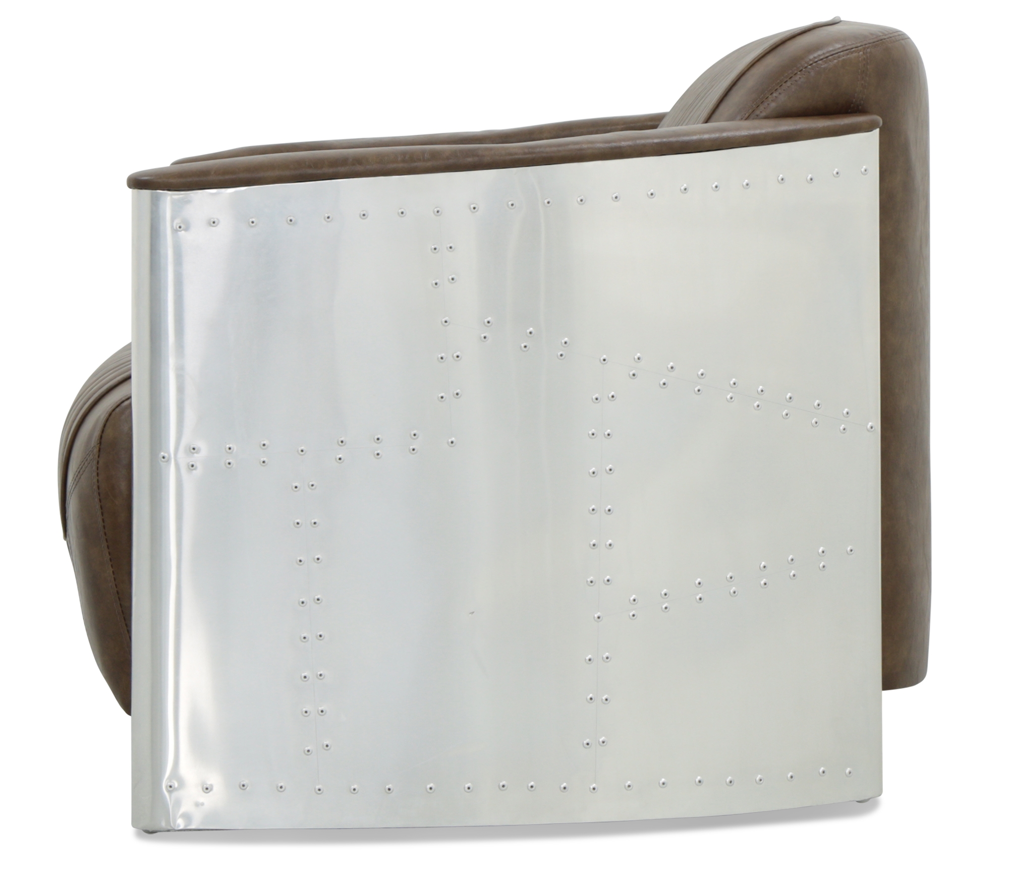Aviator Replica 2 Seater Sofa Old Brown PU Leather (Aluminium Silver) - Image 4