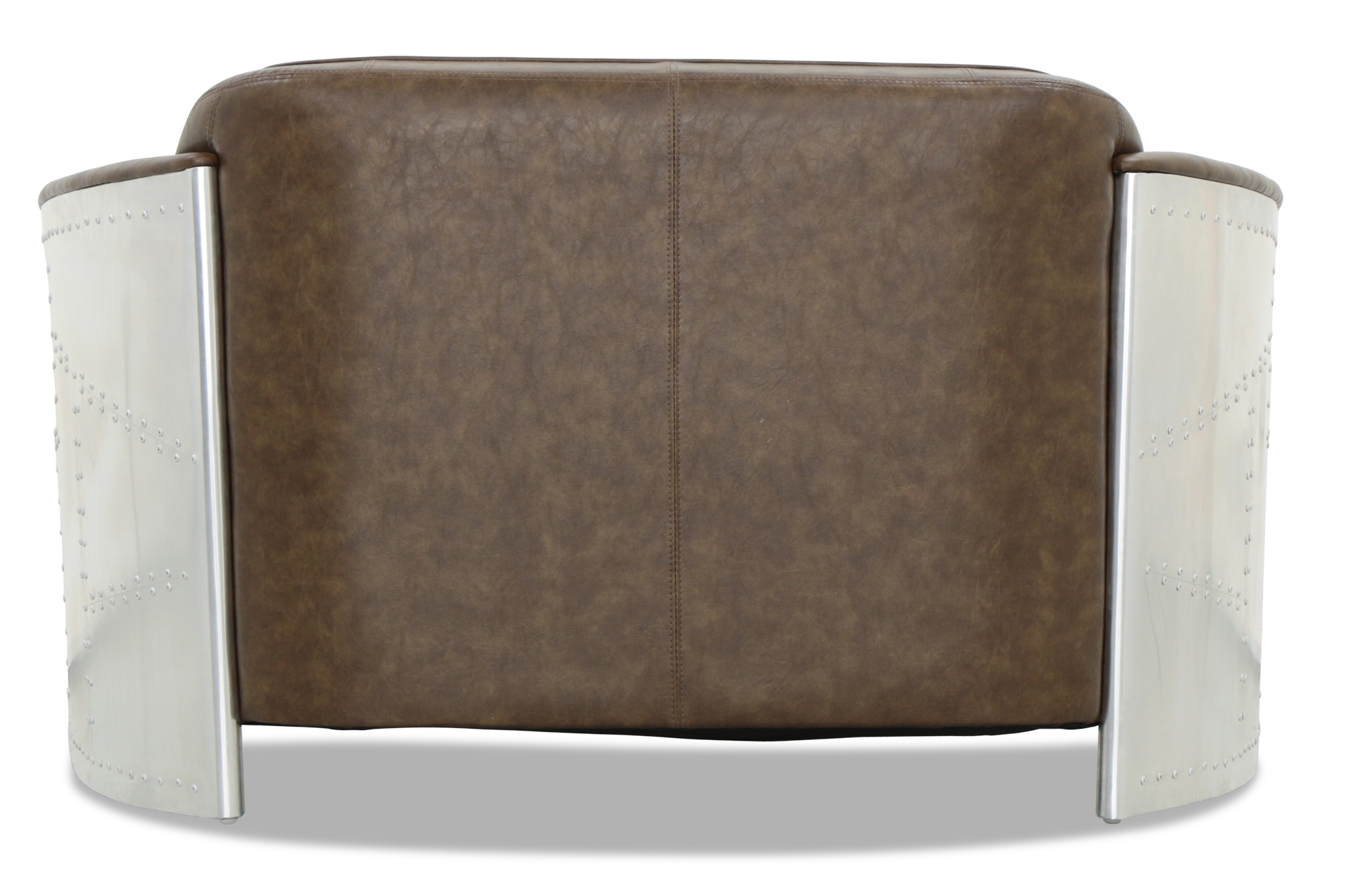 Aviator Replica 2 Seater Sofa Old Brown PU Leather (Aluminium Silver) - Image 6