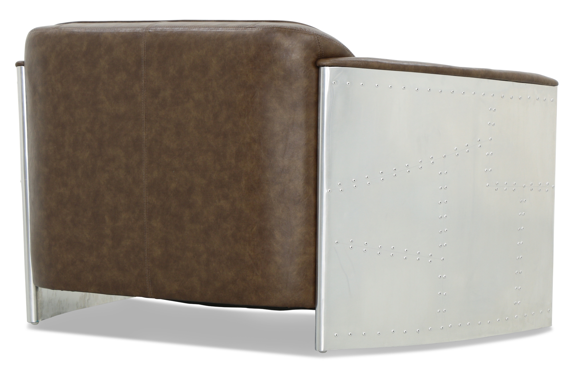 Aviator Replica 2 Seater Sofa Old Brown PU Leather (Aluminium Silver) - Image 5