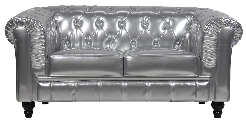 Benjamin Classical 2 Seater PU Leather Sofa (Silver)