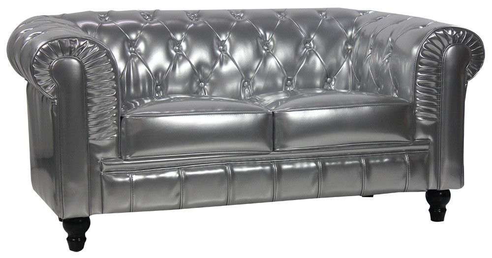 Benjamin Classical 2 Seater PU Leather Sofa (Silver) - Image 2