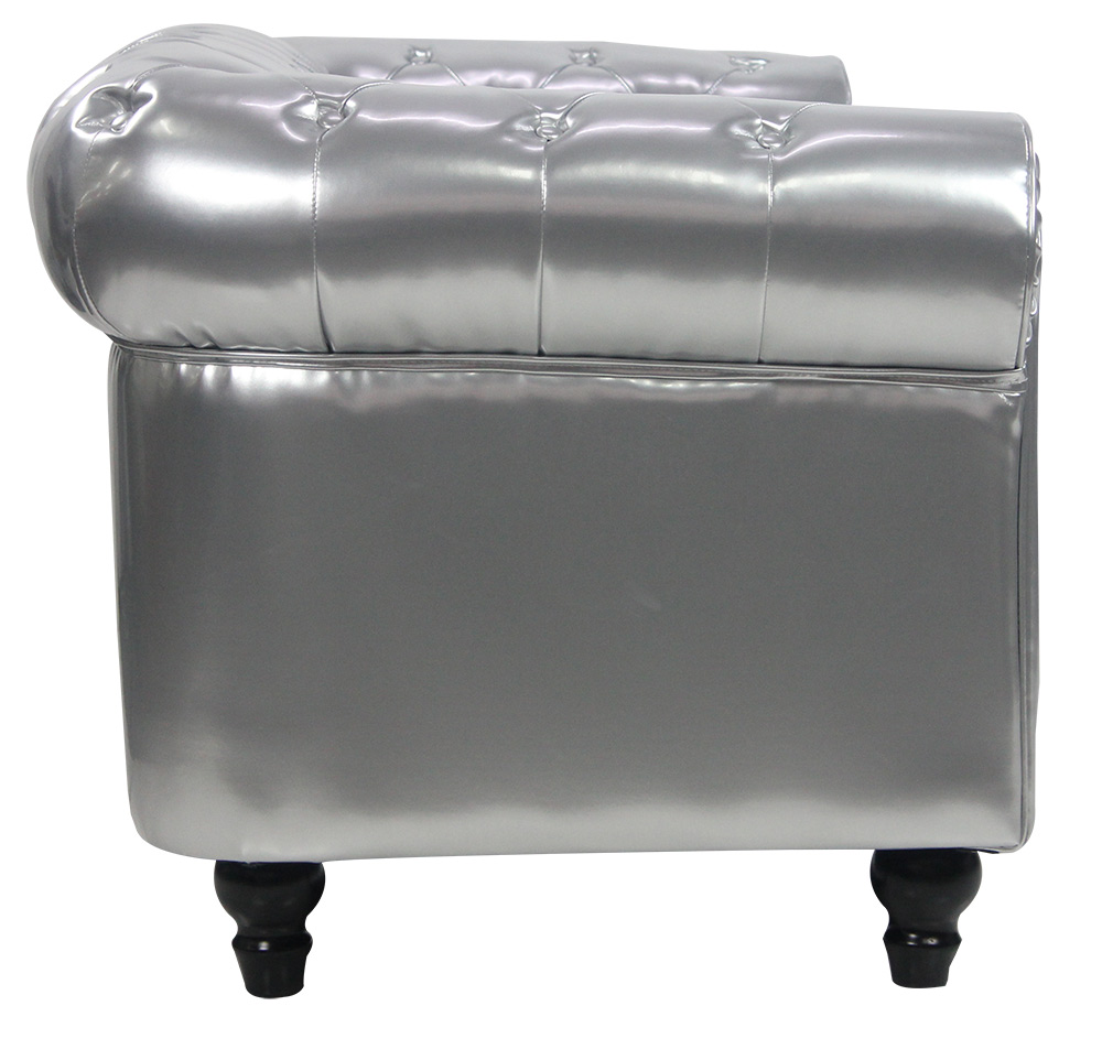 Benjamin Classical 2 Seater PU Leather Sofa (Silver) - Image 4