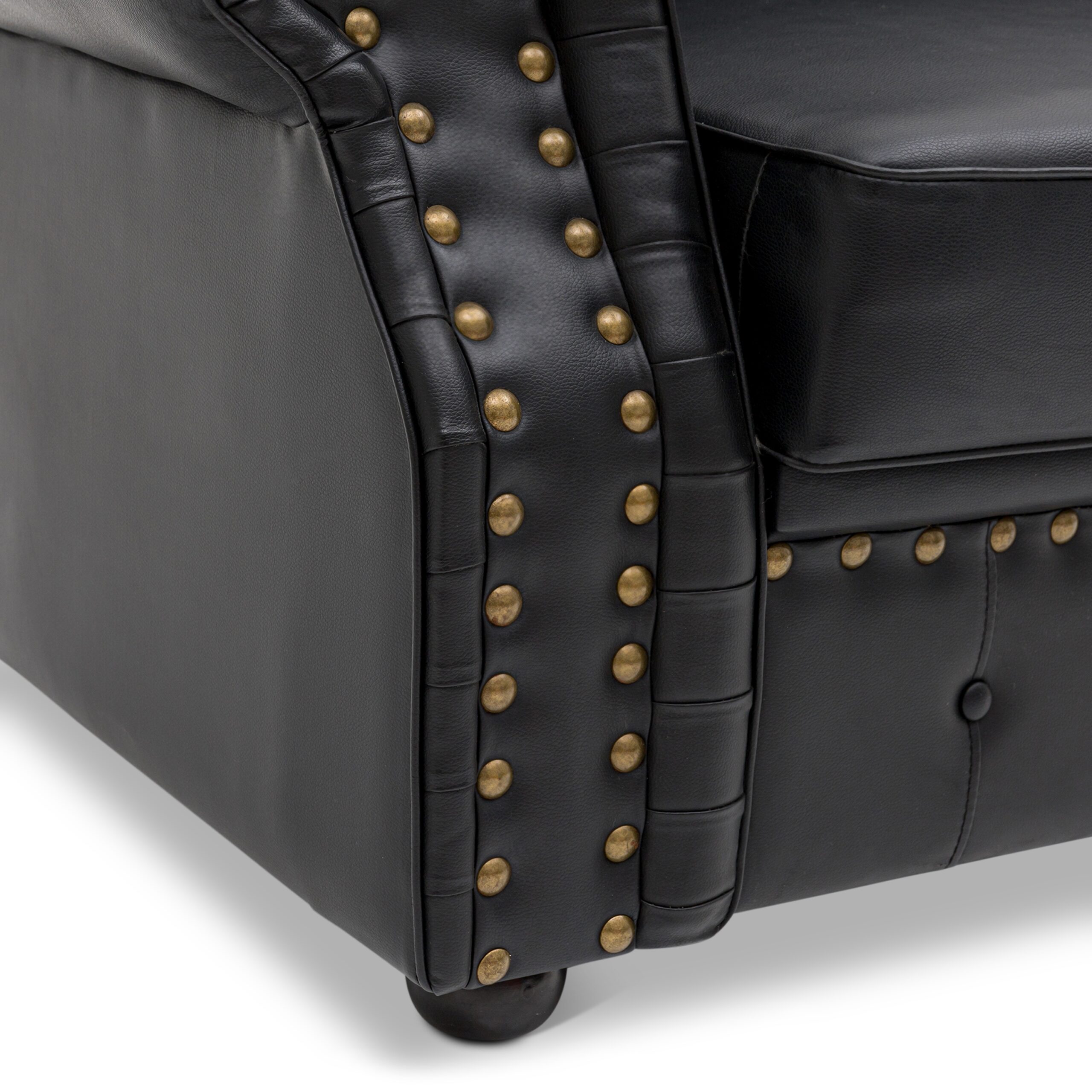 Tydus Strusso Classical 3 Seater Half Leather Sofa (Black) - Image 8